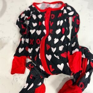 Little Sleepies Gray Onesie with Pink Hearts